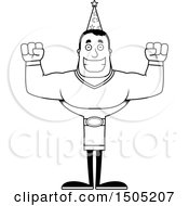 Clipart Of A Black And White Cheering Buff Male Wizard Royalty Free Vector Illustration