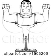 Clipart Of A Black And White Cheering Buff Male Wrestler Royalty Free Vector Illustration