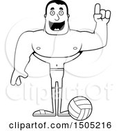 Poster, Art Print Of Black And White Buff Male Beach Volleyball Player With An Idea