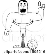 Clipart Of A Black And White Buff Male Beach Volleyball Player With An Idea Royalty Free Vector Illustration