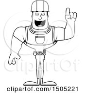 Clipart Of A Black And White Buff Male Construction Worker With An Idea Royalty Free Vector Illustration
