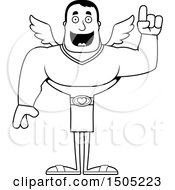 Clipart Of A Black And White Buff Male Cupid With An Idea Royalty Free Vector Illustration