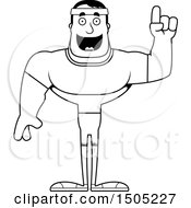 Clipart Of A Black And White Buff Male Fitness Guy With An Idea Royalty Free Vector Illustration