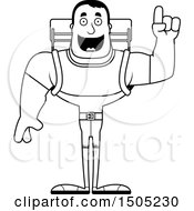 Clipart Of A Black And White Buff Male Hiker With An Idea Royalty Free Vector Illustration