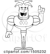 Clipart Of A Black And White Buff Male Jester With An Idea Royalty Free Vector Illustration