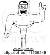 Clipart Of A Black And White Buff Male In Snorkel Gear With An Idea Royalty Free Vector Illustration