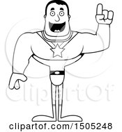 Clipart Of A Black And White Buff Male Super Hero With An Idea Royalty Free Vector Illustration