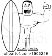 Clipart Of A Black And White Buff Male Surfer With An Idea Royalty Free Vector Illustration