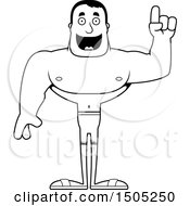 Clipart Of A Black And White Buff Male Swimmer With An Idea Royalty Free Vector Illustration