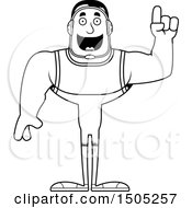 Clipart Of A Black And White Buff Male Wrestler With An Idea Royalty Free Vector Illustration