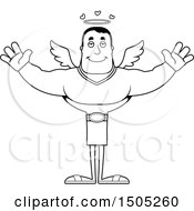 Clipart Of A Black And White Buff Male Angel With Open Arms Royalty Free Vector Illustration