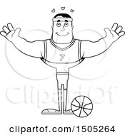 Clipart Of A Black And White Buff Male Basketball Player With Open Arms Royalty Free Vector Illustration