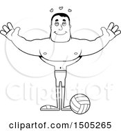 Clipart Of A Black And White Buff Male Beach Volleyball Player With Open Arms Royalty Free Vector Illustration