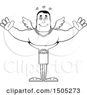 Clipart Of A Black And White Buff Male Cupid With Open Arms Royalty Free Vector Illustration