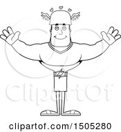 Clipart Of A Black And White Buff Male Hermes With Open Arms Royalty Free Vector Illustration