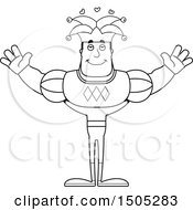 Clipart Of A Black And White Buff Male Jester With Open Arms And Hearts Royalty Free Vector Illustration