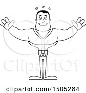 Clipart Of A Black And White Buff Karate Man With Open Arms And Hearts Royalty Free Vector Illustration