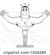 Poster, Art Print Of Black And White Buff Male Lifeguard With Open Arms And Hearts