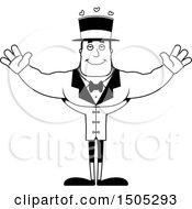 Poster, Art Print Of Black And White Buff Male Circus Ringmaster With Open Arms And Hearts