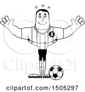 Poster, Art Print Of Black And White Buff Male Soccer Player Athlete With Hearts And Open Arms