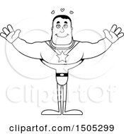 Poster, Art Print Of Black And White Buff Male Super Hero With Hearts And Open Arms