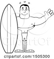 Clipart Of A Black And White Buff Male Surfer With Open Arms And Hearts Royalty Free Vector Illustration