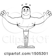 Clipart Of A Black And White Buff Male Swimmer With Open Arms And Hearts Royalty Free Vector Illustration