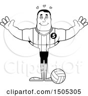 Poster, Art Print Of Black And White Buff Male Volleyball Player With Hearts And Open Arms