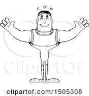 Clipart Of A Black And White Buff Male Wrestler With Hearts And Open Arms Royalty Free Vector Illustration