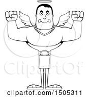 Clipart Of A Black And White Mad Buff Male Angel Royalty Free Vector Illustration