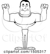 Clipart Of A Black And White Mad Buff Casual Man Royalty Free Vector Illustration
