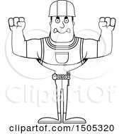 Clipart Of A Black And White Mad Buff Male Construction Worker Royalty Free Vector Illustration