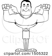 Clipart Of A Black And White Mad Buff Male Cupid Royalty Free Vector Illustration