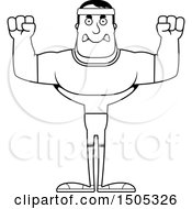 Clipart Of A Black And White Mad Buff Male Fitness Guy Royalty Free Vector Illustration