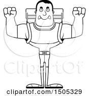 Clipart Of A Black And White Mad Buff Male Hiker Royalty Free Vector Illustration