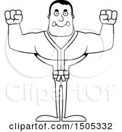 Clipart Of A Black And White Mad Buff Karate Man Royalty Free Vector Illustration