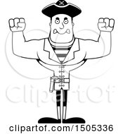 Clipart Of A Black And White Mad Buff Male Pirate Captain Royalty Free Vector Illustration