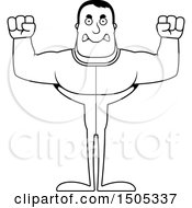 Clipart Of A Black And White Mad Buff Male In Pjs Royalty Free Vector Illustration