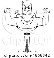 Clipart Of A Black And White Mad Buff Male Archer Or Robin Hood Royalty Free Vector Illustration