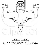 Clipart Of A Black And White Mad Buff Male In Snorkel Gear Royalty Free Vector Illustration
