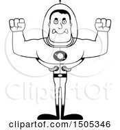 Clipart Of A Black And White Mad Buff Male Space Guy Royalty Free Vector Illustration