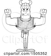 Clipart Of A Black And White Mad Buff Male Viking Royalty Free Vector Illustration