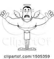 Clipart Of A Black And White Scared Buff Male Angel Royalty Free Vector Illustration