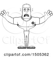 Clipart Of A Black And White Scared Buff Male Baseball Player Royalty Free Vector Illustration