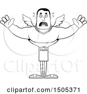 Clipart Of A Black And White Scared Buff Male Cupid Royalty Free Vector Illustration