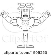 Clipart Of A Black And White Scared Buff Male Jester Royalty Free Vector Illustration