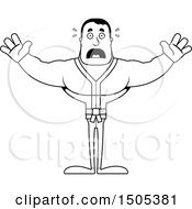 Clipart Of A Black And White Scared Buff Karate Man Royalty Free Vector Illustration