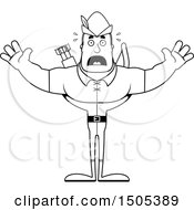 Clipart Of A Black And White Scared Buff Male Archer Or Robin Hood Royalty Free Vector Illustration
