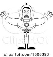 Clipart Of A Black And White Scared Buff Male Space Guy Royalty Free Vector Illustration