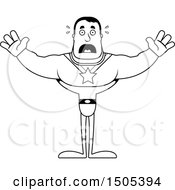 Clipart Of A Black And White Scared Buff Male Super Hero Royalty Free Vector Illustration